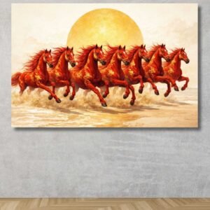 KALPANIK Red Horses Vastu Painting | Seven Horses Vastu Painting for Home & Office Decor