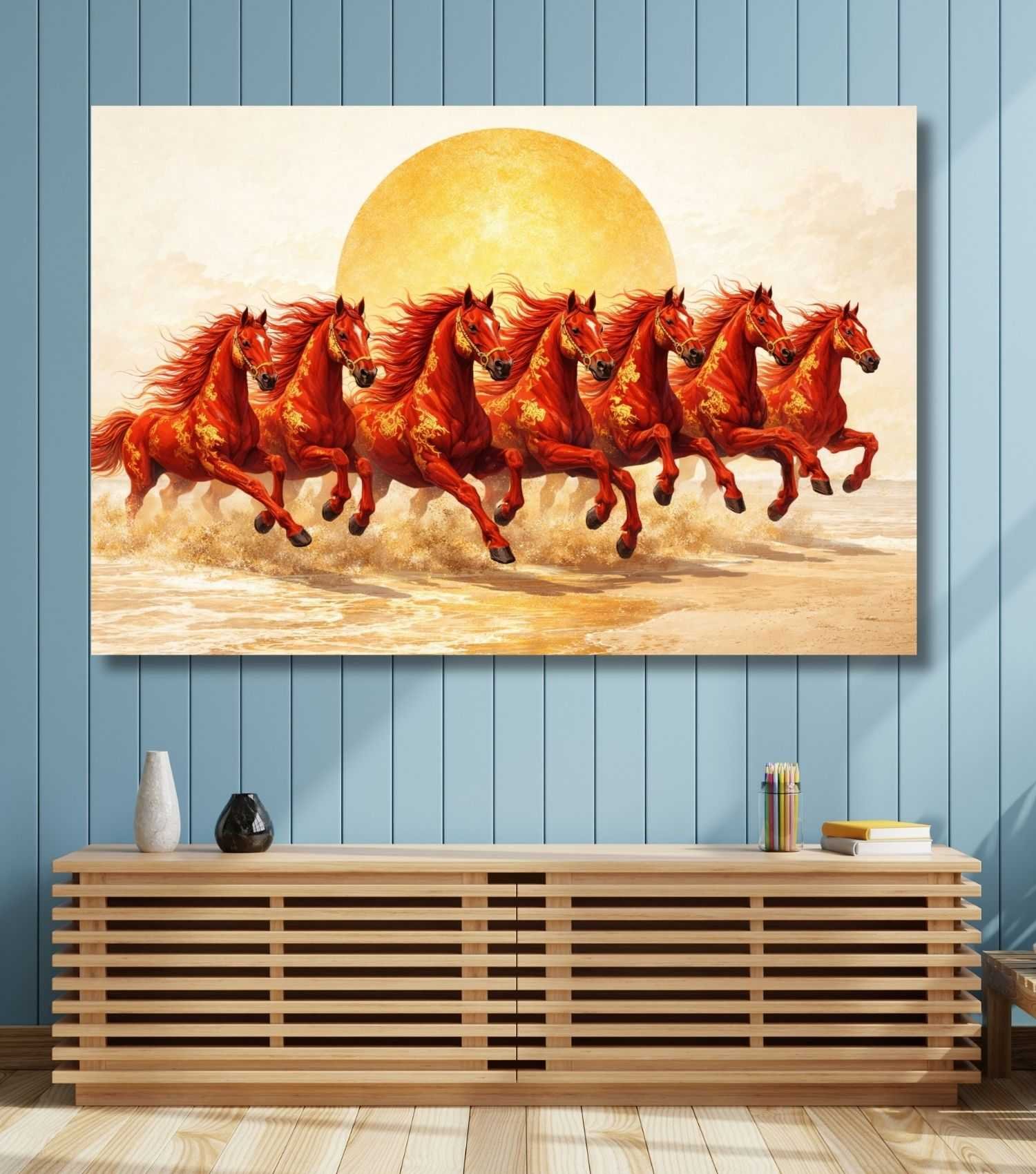 KALPANIK Red Horses Vastu Painting | Seven Horses Vastu Painting for Home & Office Decor - Image 2