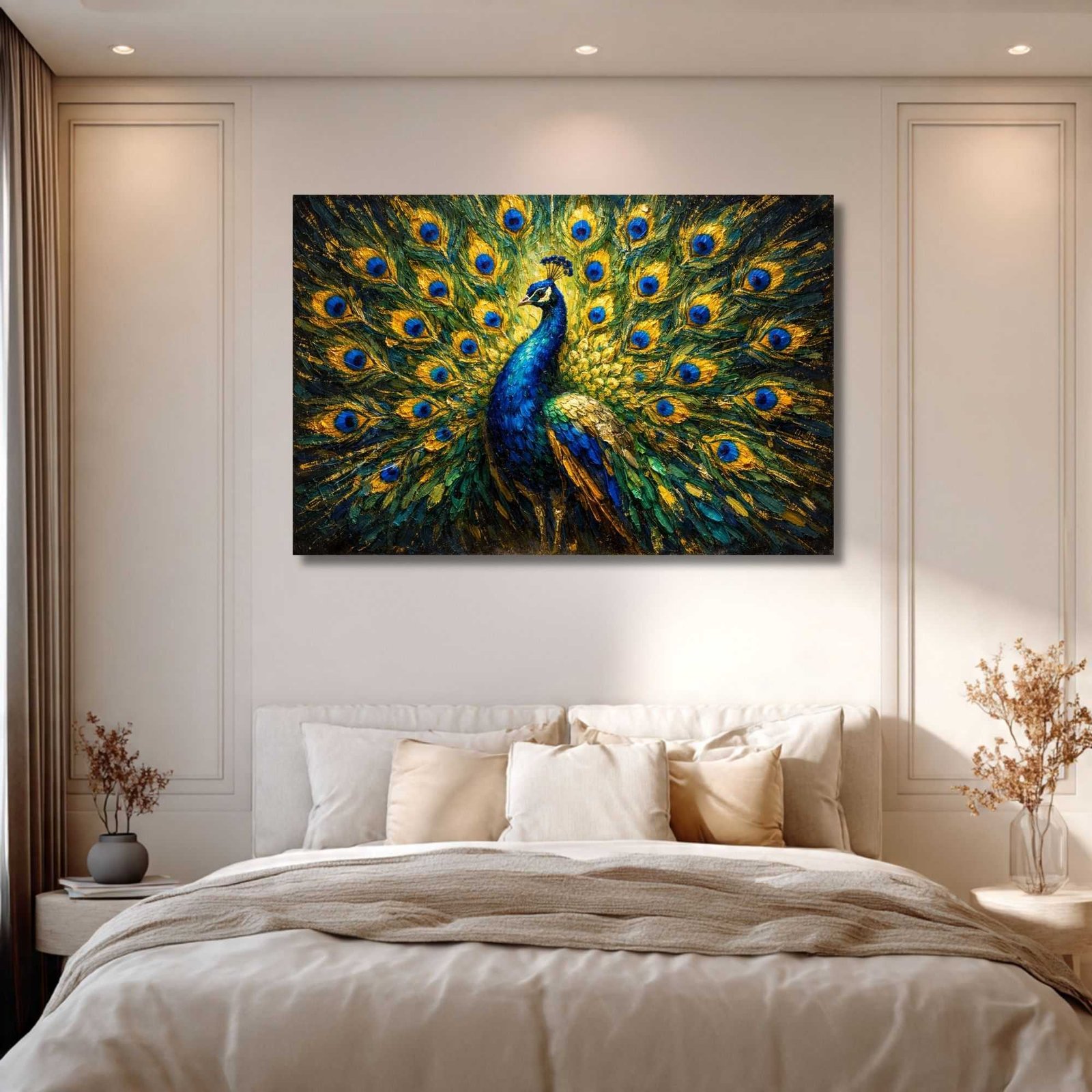 Luxury Peacock Canvas Wall Art | Elegant Framed Painting for Living Room