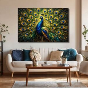 Luxury Peacock Canvas Wall Art | Elegant Framed Painting for Living Room