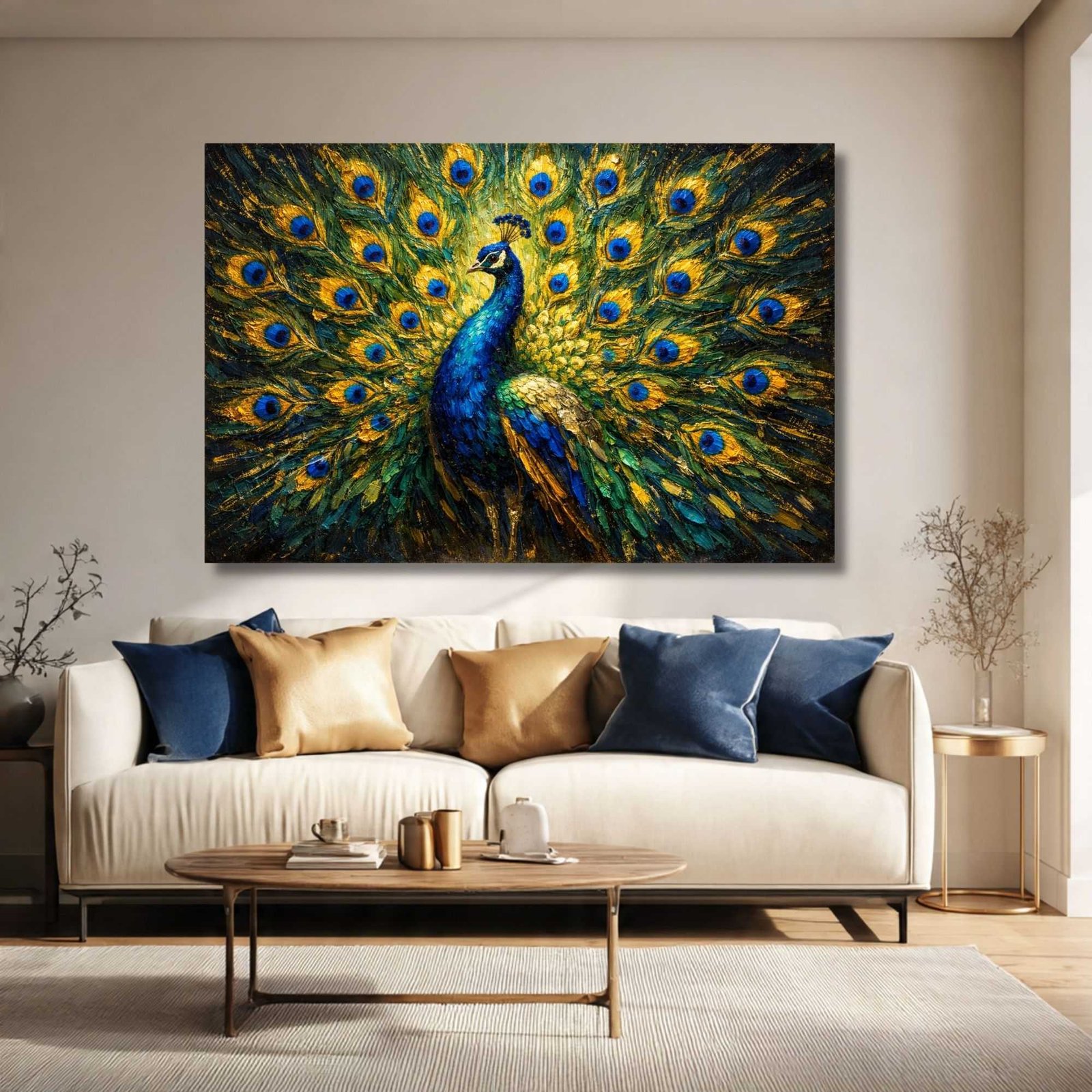 Luxury Peacock Canvas Wall Art | Elegant Framed Painting for Living Room