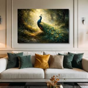 blue peacock artwork for luxury interiors