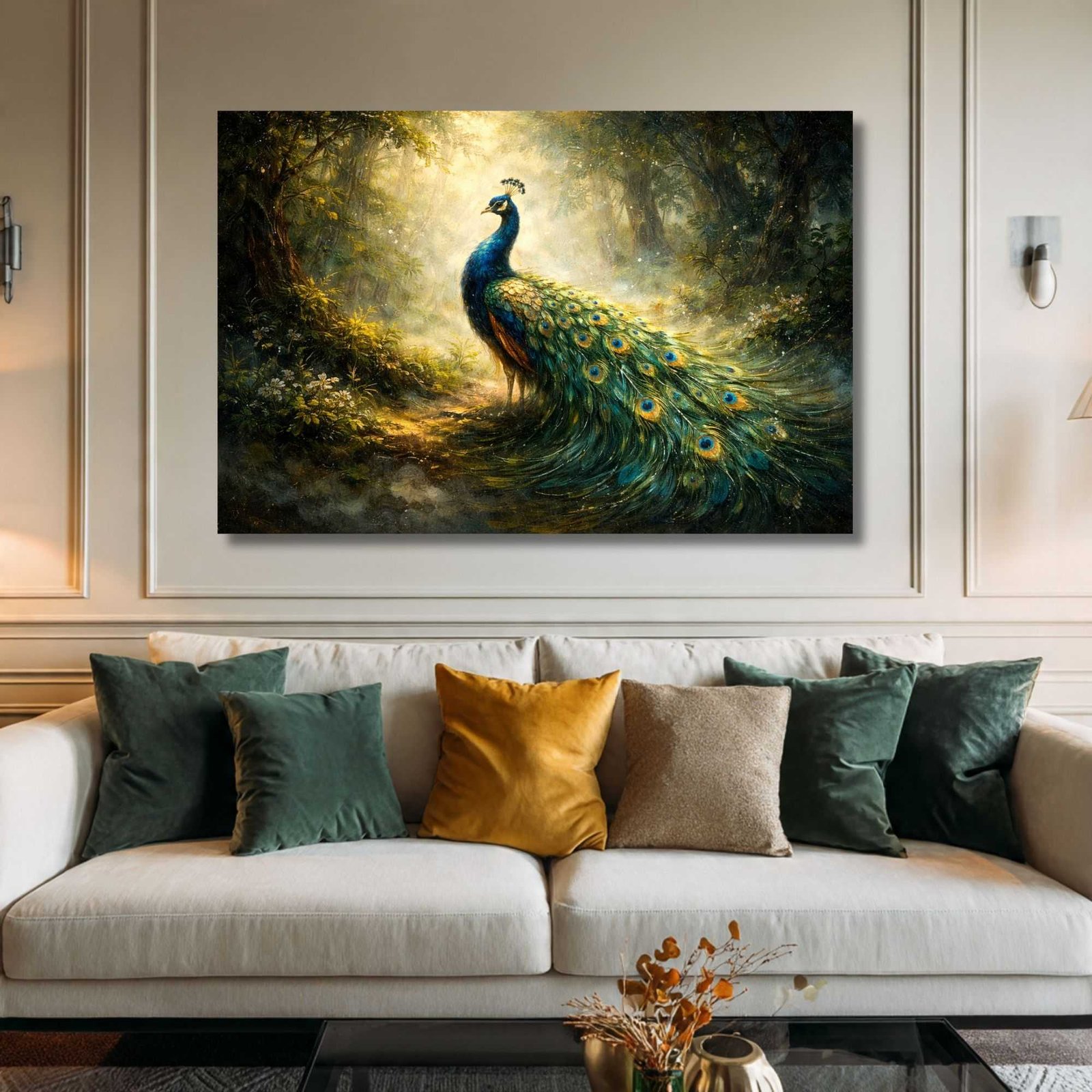 blue peacock artwork for luxury interiors