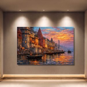 Oil Painting Style Varanasi Ghat Canvas Painting